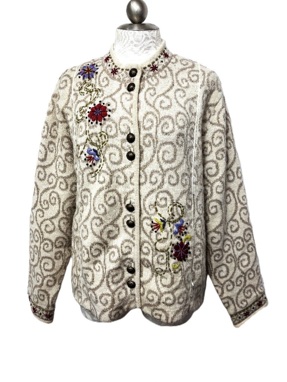 Vintage Icelandic Wool Alpaca Acrylic Button Front Cardigan Sweater Jacket Sz XL